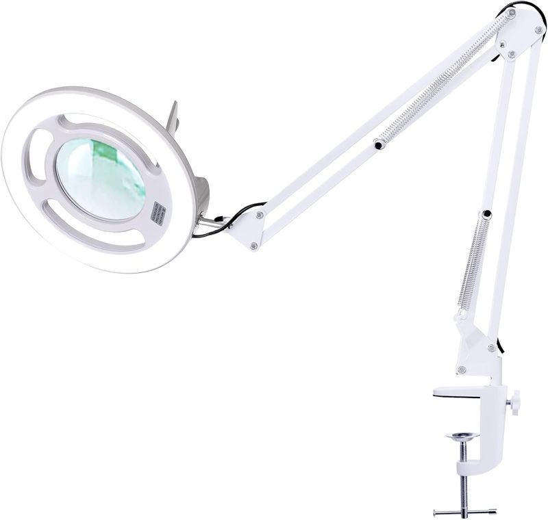 Photo 1 of 10X Magnifying Glass with Light, KIRKAS 2,200 Lumens LED Magnifying Lamp with Clamp, Stepless Dimmable Real Glass Lens Magnifier, Adjustable Arm Workbench Light for Close Work Hobby Repair - White
