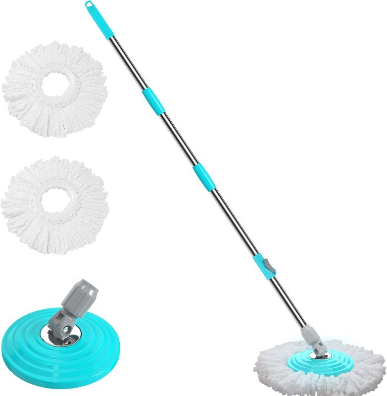 Photo 1 of Mop & Refills Set, Hardwood Floor Mop for Floor Cleaning with 2 Replacement Heads Refills and 61" Extended Mop Pole Handle-Blue