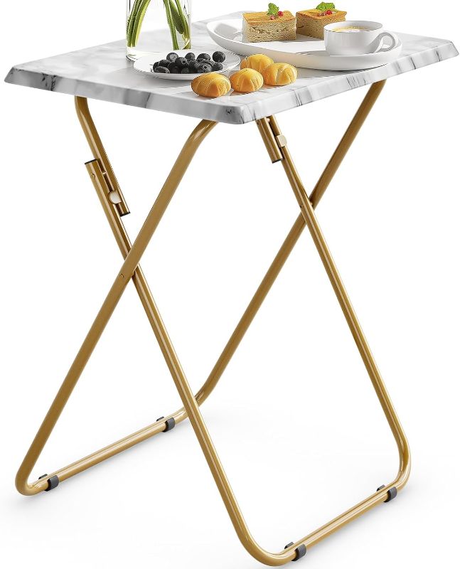Photo 1 of SILVER/ MARHLE- Folding TV Tray Table -Stable Tray Table with No Assembly Required, TV Dinner Tray for Eating, Foldable Snack Tables for Bed & Sofa (Marbling)
