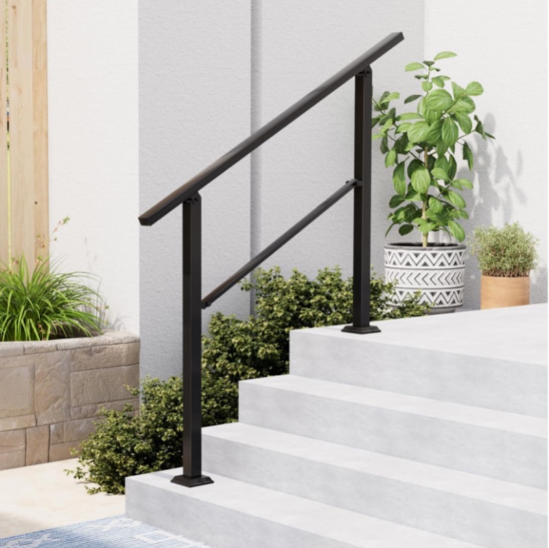 Photo 1 of Hand Rails for Outdoor Steps,3-4 Step Railing for Stairs,Adjustable Porch Railing,Hand Rails for Seniors,Outdoor Deck Handrails for Exterior Steps,Black
