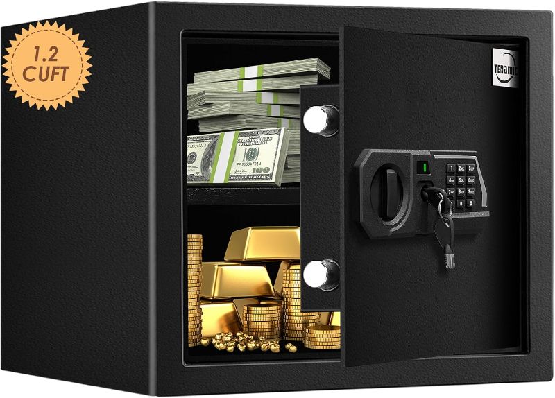 Photo 1 of Tenamic Fireproof Safe Box 1.2 Cuft Electronic Digital Security Box, Keypad Small Lock Box Cabinet Safes with Internal Light, Solid Alloy Steel Office Hotel Home Safe with 2 Passwords, Black
