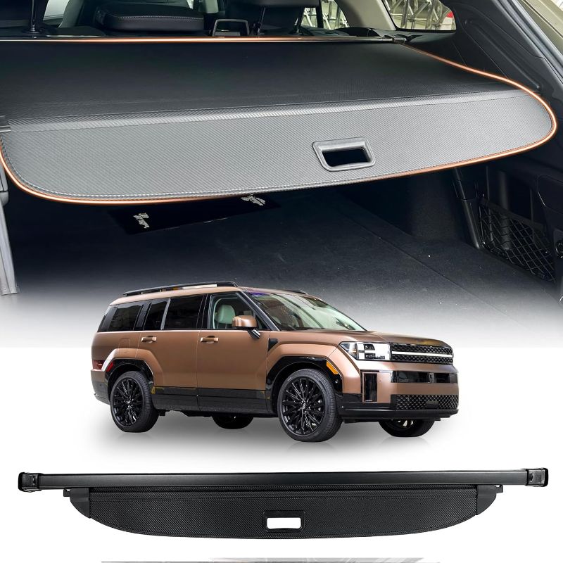 Photo 1 of Cargo Cover for Hyundai Santa Fe 2025 2024 Retractable Trunk Cover Trunk Security Cover Shielding Shade No Gap Car Accessory Black, Carbon Fiber

