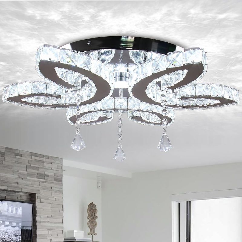 Photo 1 of FRIXCHUR 20.4" Crystal Ceiling Light Modern LED Crystal Chandeliers Large Flush Mount Ceiling Light Fixture for Bedroom Living Dining Room (Cool White)
