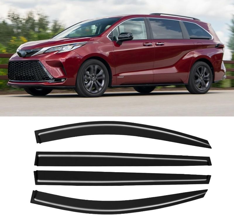 Photo 1 of Window Rain Guards for 2021-2024 Toyota Sienna, Window Visor Guard Vent Wind Shade Deflector Rain Shield Protector Sun Visor 2022 2023 21 22 23 24,Tape-on/Outside-Mount
