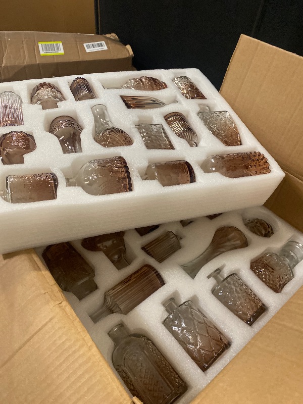 Photo 1 of Glass  Vase Set of 60 - Small Vases for Flowers in Bulk - Assorted Vintage Crystal Vases for Flowers, Table Centerpieces (Amber, 60 Pcs)