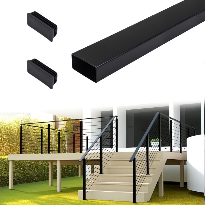 Photo 1 of 4FT Cable Railing Handrail Black Rectangular Stainless Steel Handrail with End Cap for Indoor Outdoor Deck Stair Cable Railing System DIY Balustrade, SH03
