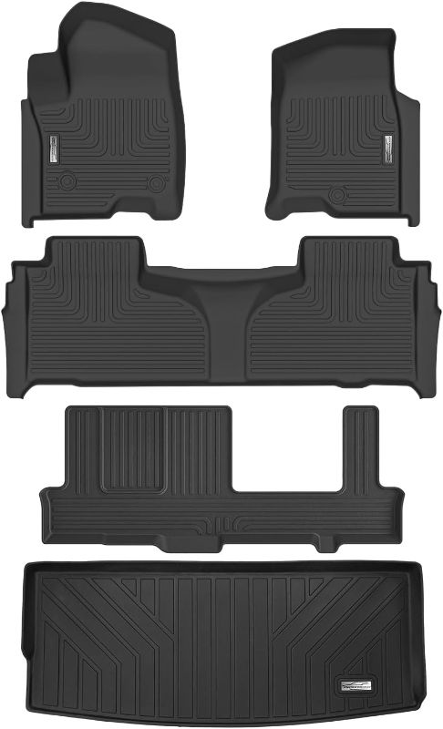Photo 1 of Floor Mats & Cargo Liner for 2021 2022 2023 2024 2025 Chevrolet Tahoe/GMC Yukon (8 Passenger Model) 2nd Row Bench Seat,TPE All Weather Car Trunk mat Full Set
