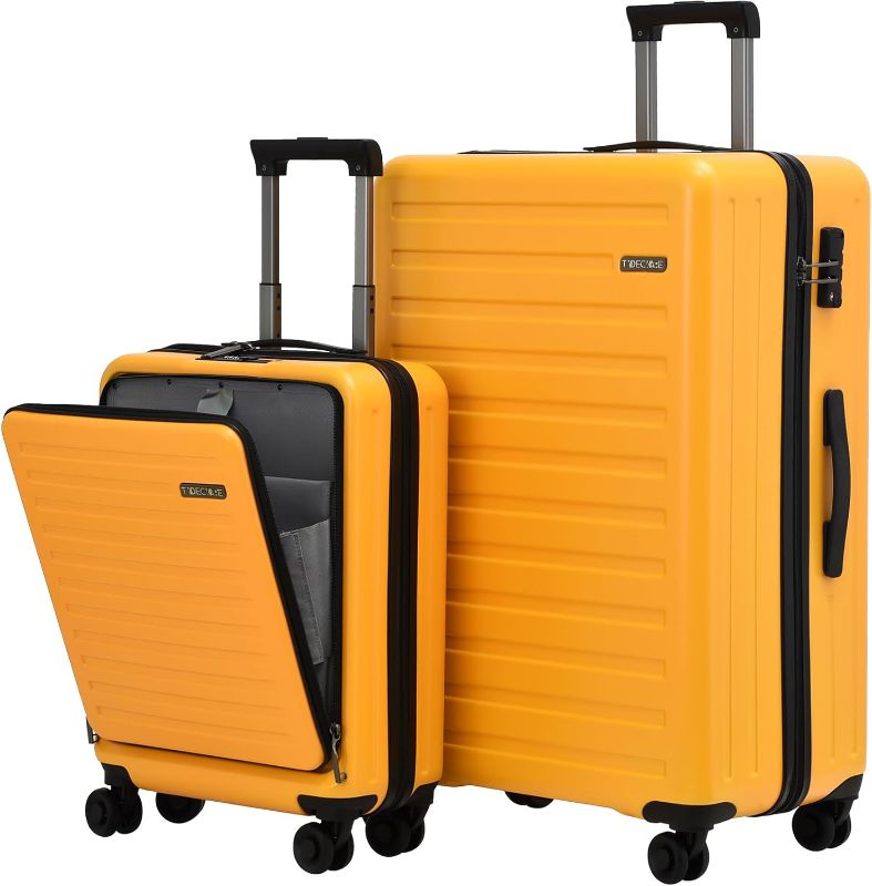 Photo 1 of TydeCkare 2pcs 20/28" Luggage Set Lightweight HardShell, Only 20 Inch Carry On 21.65 * 15.35 * 7.87" Cabin Suitcase with Front Pocket, 28 Inch 19.68 * 11.81 * 29.92" Checked Luggage, Orange
