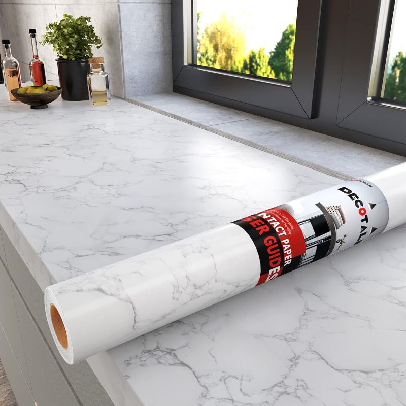 Photo 1 of Decotalk 30 x 120 inch Marble Contact Paper Self Adhesive Wallpaper Stick and Peel Grey White Granite Countertop Contact Paper Decorative Wall Paper for Kitchen Backsplash Cabinets Island Furniture
