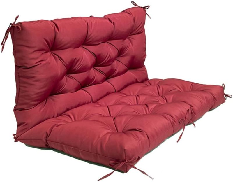Photo 1 of SEAHOME Waterproof Bench Cushion with Backrest, 2 or 3 Seat Swing Replacement Cushions Overstuffed for Garden Patio Furniture Loveseat Swing Outdoor Bench Cushions (59.1 * 39.4 * 3.94inch, Burgundy)

