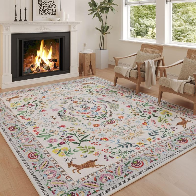 Photo 1 of 8x10 Area Rugs for Living Room Washable Rug Floral Non-Slip Large Rug for Living Room, Bedroom, Farmhouse, Dining Room, Kids Playroom(Colorful)
