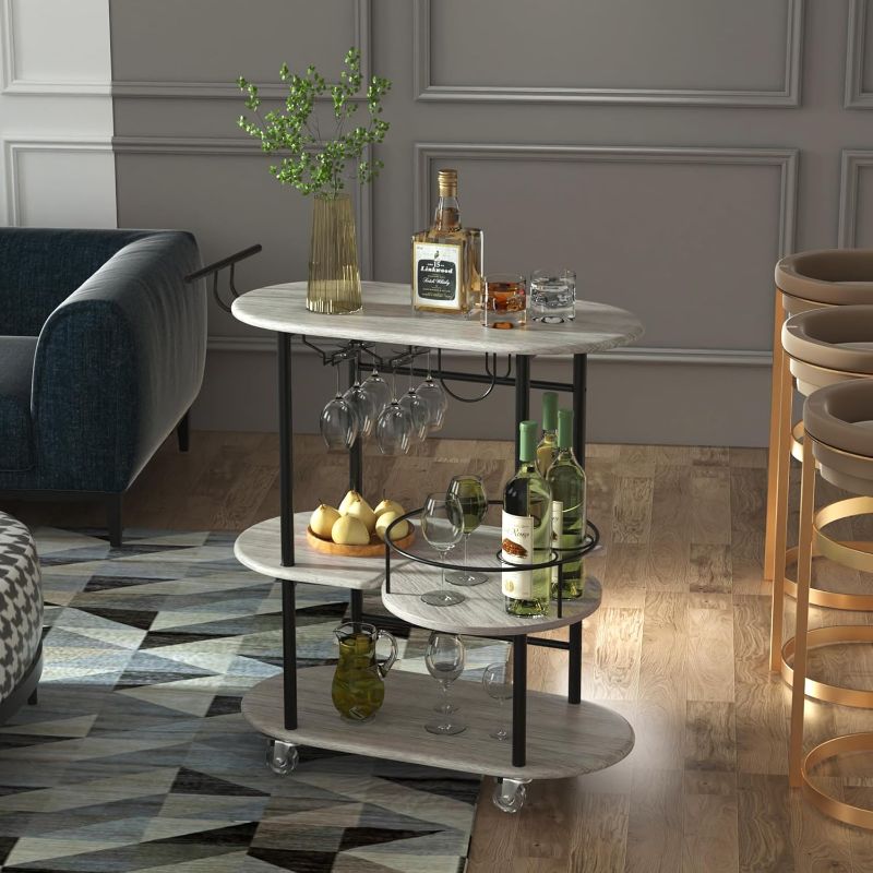 Photo 1 of Light Gray Bar Carts with 4-Tier Storage Shelves, Mobile Bar Serving Cart with Wine Rack and Glass Holder, for The Home, Kitchen, Living Room, Dining Room
