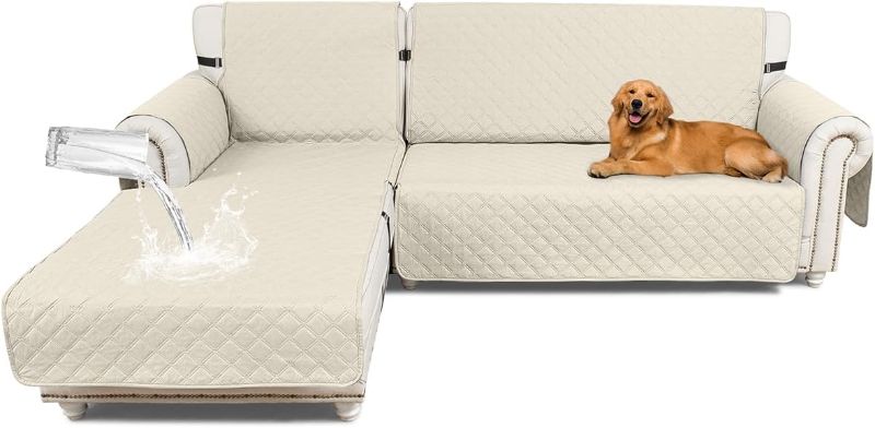 Photo 1 of Upgraded Sectional Couch Covers 100% Waterproof L Shaped Sofa Slipcover Reversible Chaise Lounge Cover for Sectional Sofa Cover for Pets Cat Dog Kids Family (Small, Ivory)
