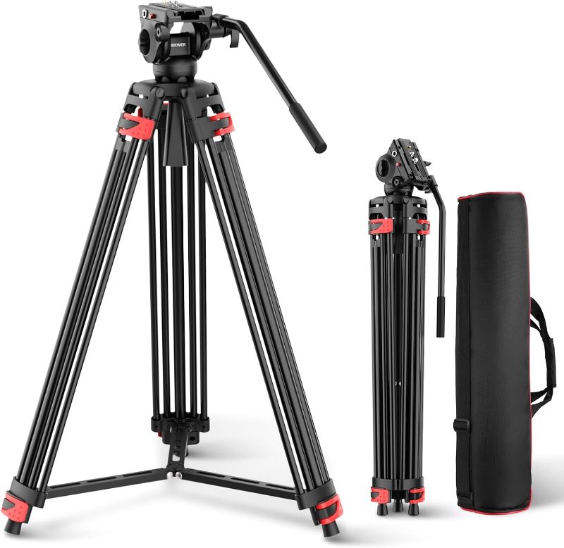 Photo 1 of NEEWER Basic 74" Video Tripod with Fluid Head , Metal Camera Tripod with Smooth Friction Damping, Mid Level Spreader, Quick Release Plate Compatible with Manfrotto 501, Max Load 17.6lb, TP37
