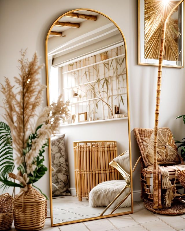 Photo 1 of Full Length Mirror, 58"x19" Floor Mirror, Arch Floor Standing Mirror Freestanding Arch Full Body with Stand for Bedroom, Hanging Mounted for Living Room Cloakroom, Gold
