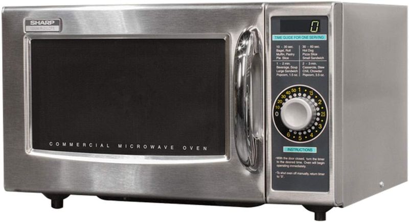 Photo 1 of Sharp R-21LCFS Medium-Duty Commercial Microwave Oven with Dial Timer, Stainless Steel, 1000-Watts, 120-Volts, One Size
