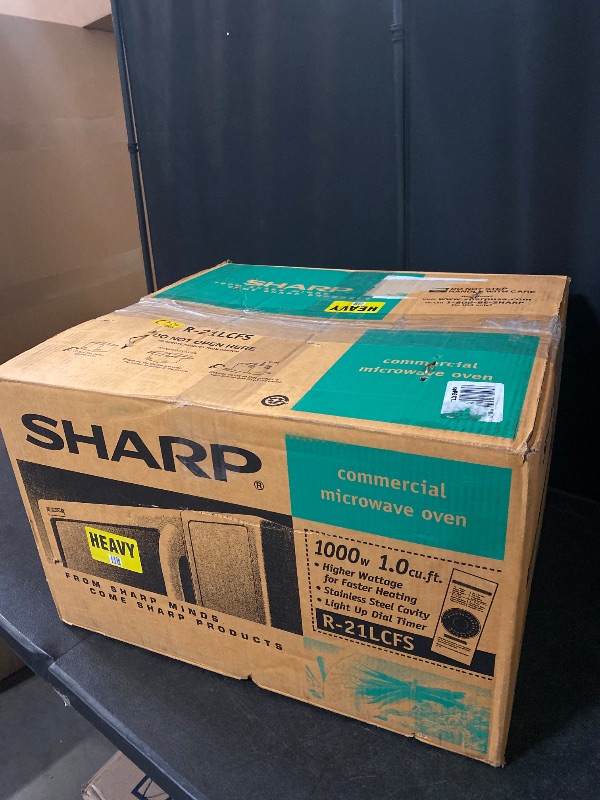 Photo 1 of Sharp R-21LCFS Medium-Duty Commercial Microwave Oven with Dial Timer, Stainless Steel, 1000-Watts, 120-Volts, One Size
