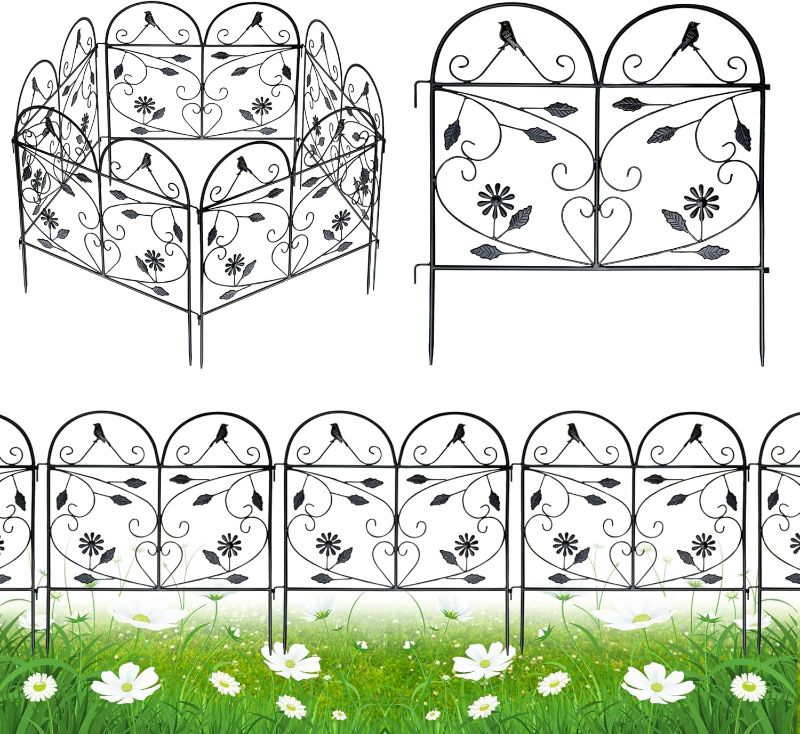 Photo 1 of Garden Fence 6 Pack, 22.8in(H) x11Ft(L), Rustproof Metal Wire Border Animal Barrier for Dog Outdoor, Outdoor Landscape Decor for Yard & Patio, Arched Pet Fence, Black Decorative Garden Fencing
