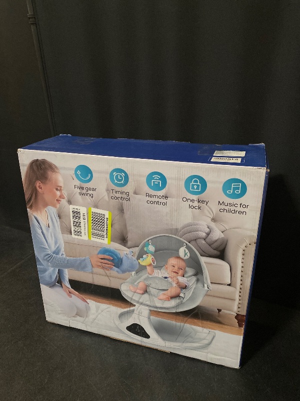 Photo 1 of Electric Baby Swing for Infants to Toddler| Portable Infant Swing with Remote Control, Rocker with 5 Speeds, 3-Point Harness for Baby Boy Girl (Light Grey)
