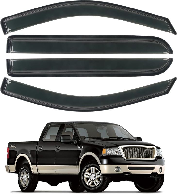 Photo 1 of Window Visors Rain Guards Shield Fit for 2004 2005 2006 2007 2008 F150 SuperCrew, Outside Mount Vent Visors Shades, Smoke Tinted Side Window Wind Deflectors Fit for 2006-2008 Lincoln Mark LT

