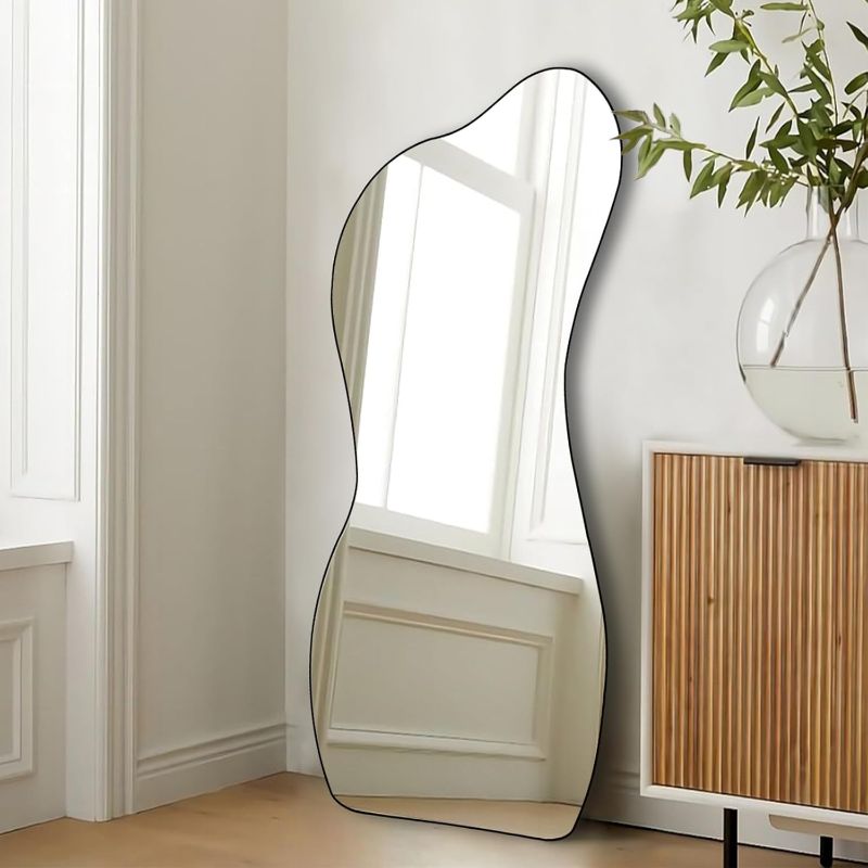 Photo 1 of POZINO Irregular Mirror, Asymmetrical Wall Mirror, 47.2"x22" Large Wall Mirror Decorative, Modern Unique Shape Mirror for Living Room Bathroom Bedroom Entryway Hallway
