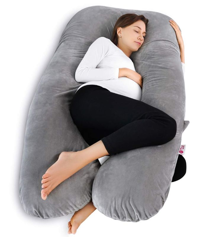 Photo 1 of Meiz Pregnancy Pillow, U Shaped Pregnancy Body Pillow with Zipper Removable Cover (Gray- Velvet)