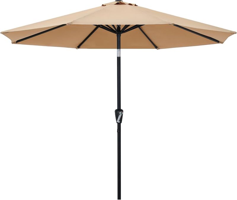 Photo 1 of ABCCANOPY 9FT Outdoor Patio Umbrella, 8 Ribs Table Umbrella w/Crank for Easy Set Up, Suitable for Garden, Lawn, Deck & Backyard (Tan)

