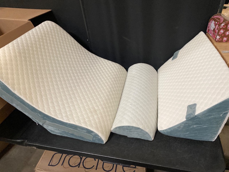 Photo 1 of Yojoker 4PCS Orthopedic Bed Wedge Pillow Set for Sleeping, Post Surgery Foam Pillow for Body, Back and Leg Pain Relief, Triangle Adjustable Support Pillow - Acid Reflux Sleeping Pillows Navy
