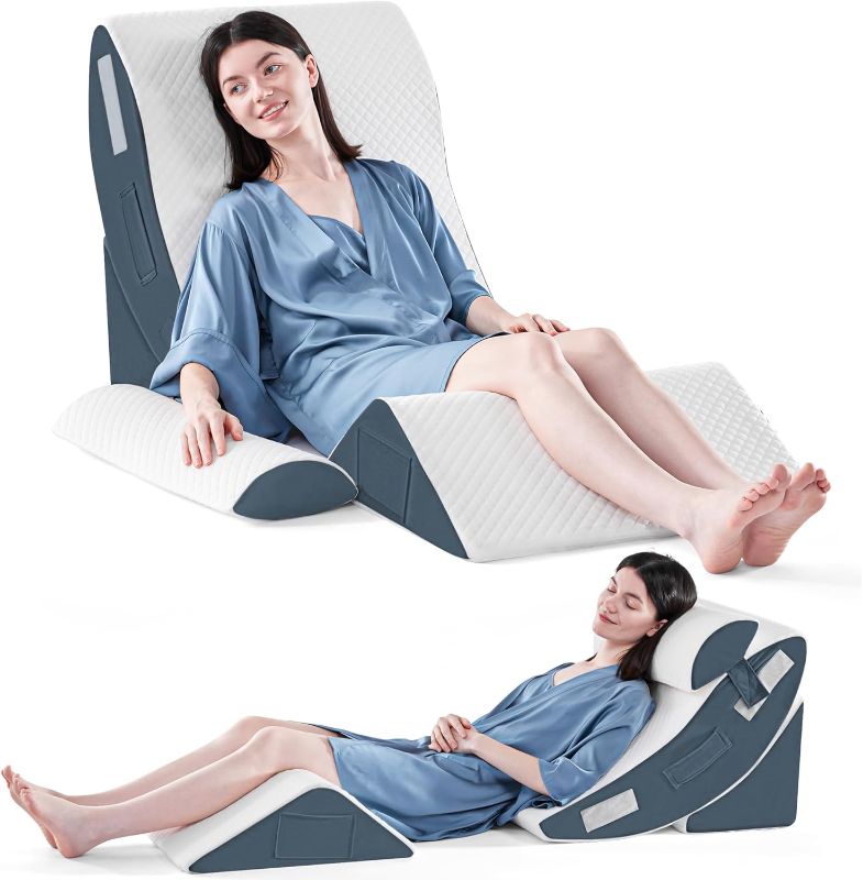 Photo 1 of Yojoker 4PCS Orthopedic Bed Wedge Pillow Set for Sleeping, Post Surgery Foam Pillow for Body, Back and Leg Pain Relief, Triangle Adjustable Support Pillow - Acid Reflux Sleeping Pillows Navy
