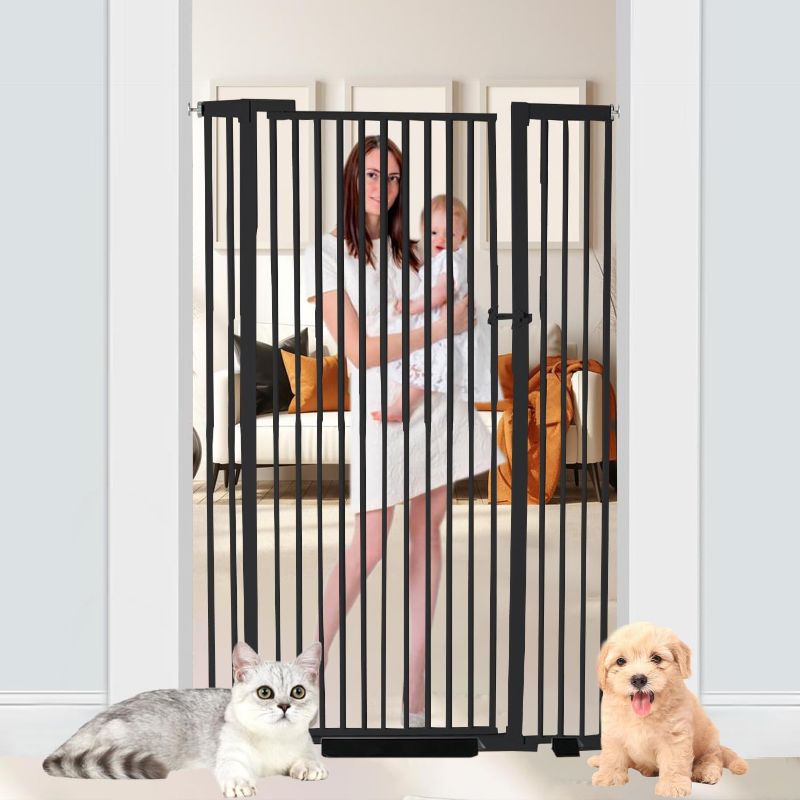 Photo 1 of 55.1 inch Extra Tall Pet Gate Baby Gate, Extra Wide Adjustable 29.92"-43", Pressure Mounted Walk Through Swing Safety Dog Gate for Stairs, Doorways, Kitchen, Black
