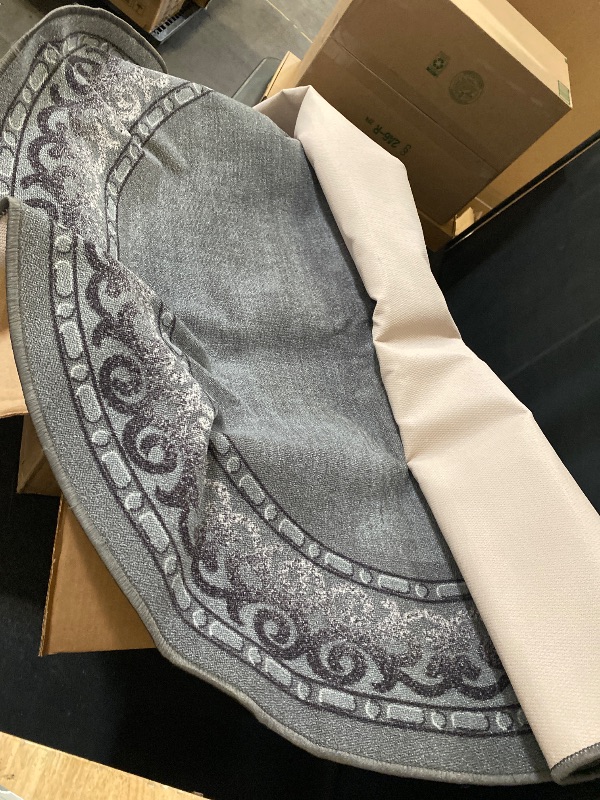 Photo 1 of Antep Rugs Alfombras Bordered Modern 5x7 Non-Slip (Non-Skid) Low Pile Rubber Backing Indoor Area Rug (Gray, 5' x 7' Oval)
