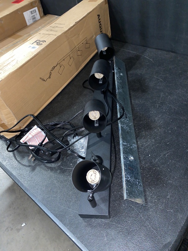 Photo 1 of 4 Light Track Lighting Kit,Black 4 Way LED Plug in Ceiling Spotlight,Industrial GU10 Wall Light for Kitchen Cabinet Gallery Bar Hallway Living Room,Rocker Switch,15 Foot Cord(No Bulb)
