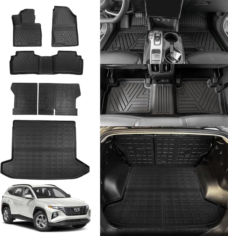 Photo 1 of Rongtaod Floor Mats Compatible with 2022 2023 2024 2025 Hyundai Tucson Upgrade Cargo Mat Trunk Mat Cargo Liner Back Seat Cover Protector Tucson Accessories (Backrest Mats+Trunk mat+Floor Mats)
