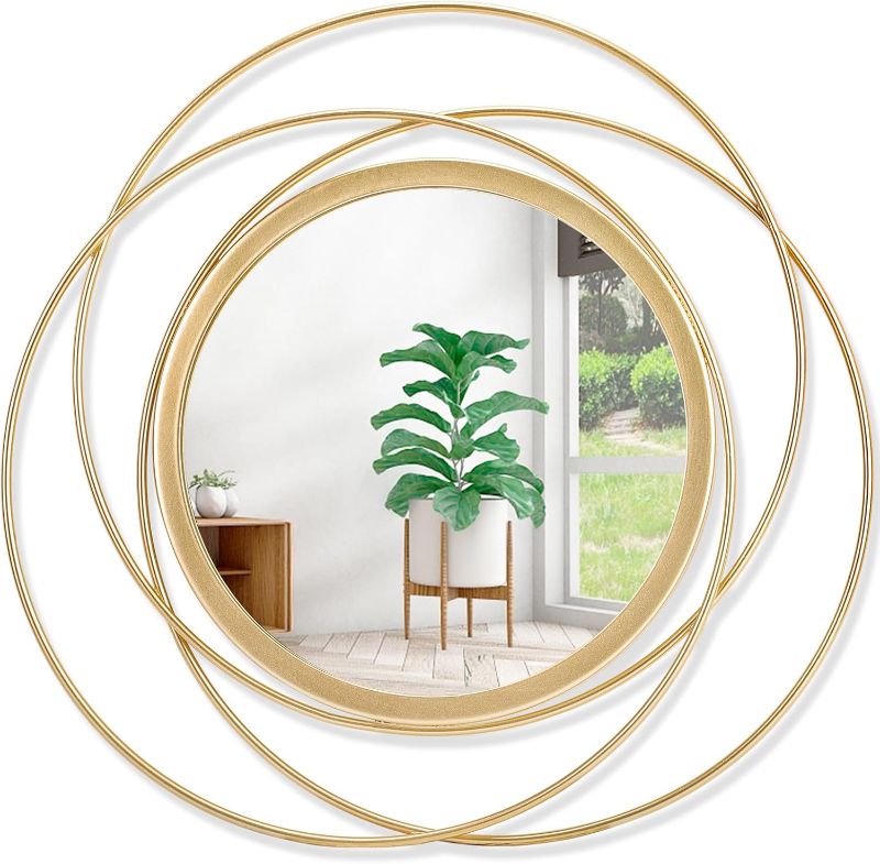 Photo 1 of Wall Mirror Mounted Gold Large Round Decorative Mirrors, Circle Metal Art Mirror Home for Bathroom Vanity, Living Room or Bedroom 24" x 24"
