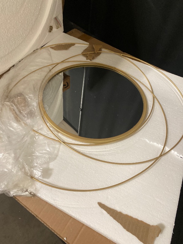 Photo 1 of Wall Mirror Mounted Gold Large Round Decorative Mirrors, Circle Metal Art Mirror Home for Bathroom Vanity, Living Room or Bedroom 24" x 24"
