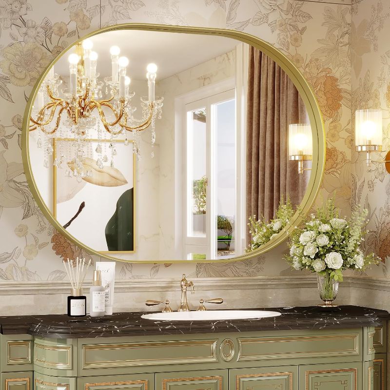 Photo 1 of Oval Mirror, 40"×30" Gold Bathroom Mirror, Oval Mirror for Bathroom, Gold Vanity Mirror for Wall, Entryway, Living Room, Wall Mount Mirrors Hangs Vertical or Horizontal
