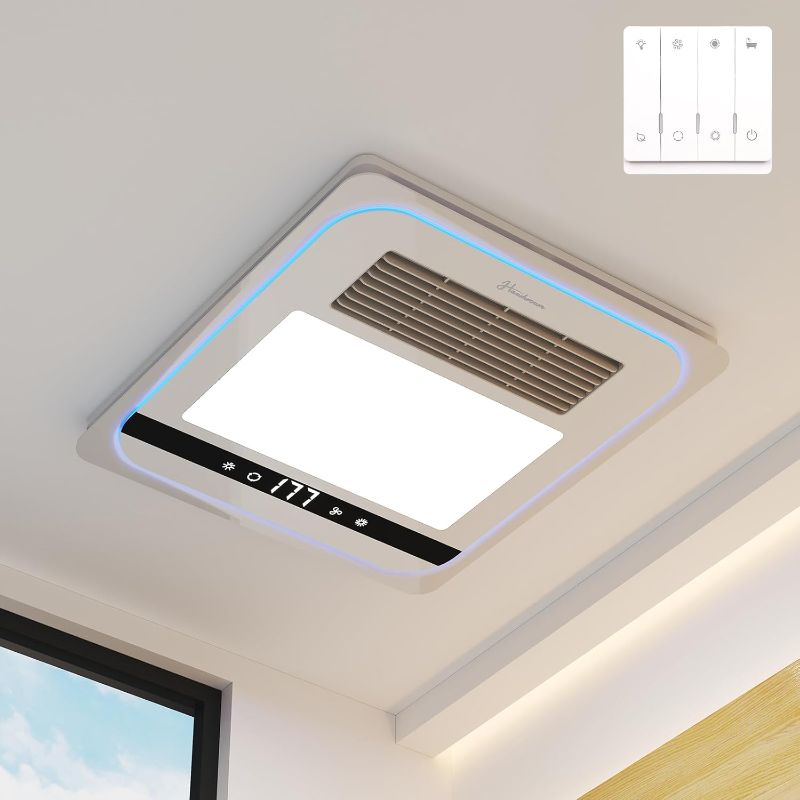 Photo 1 of 4 in 1 Bathroom Exhaust Fan with Light, 1760W Bathroom Heater Fan Light Combo, 190 CFM 1.0 Sone Exhaust with Heater, Ventilation for Home, Bath, Hotel
