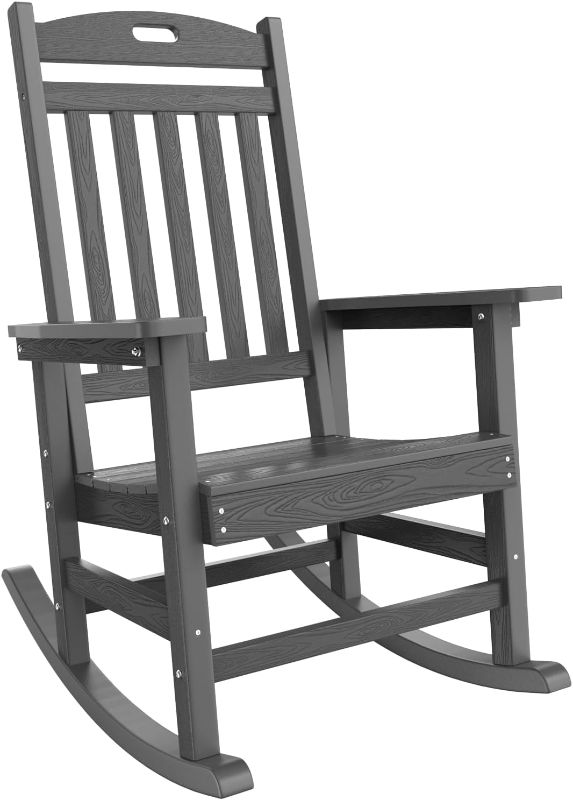 Photo 1 of YEFU Outdoor Rocking Chair Oversized,Seat Depth 22",Backrest Height 31",Patio Poly Wide Rocker Chair with 380lbs Weight Capacity,Weather Resistant,for Lawn,Porch,Backyard,Indoor and Garden(Grey)
