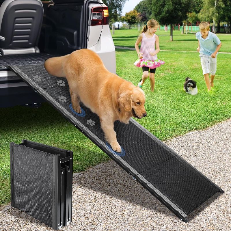 Photo 1 of Dog Ramp, Dog Ramp for Car with Anti-Slip Surface, 63''x17.3'' Folding Pet Ramp for Large Dogs to Get on Truck SUV Van Up to 250LBS, Car Ramp for Dogs Dog Stairs for Bed Couch Outdoor Indoor

