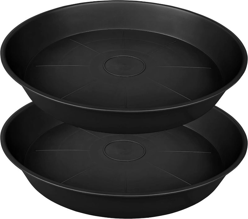 Photo 1 of 2 Pack of 25 26 inch Plant Saucer Round, 4.2" Depth Tray, Large Plant Saucers 24" 26" for Pots, Heavy Duty Plastic Flower Plant Water Trays for Indoors Outdoor, Plant Drip Trays (Black)
