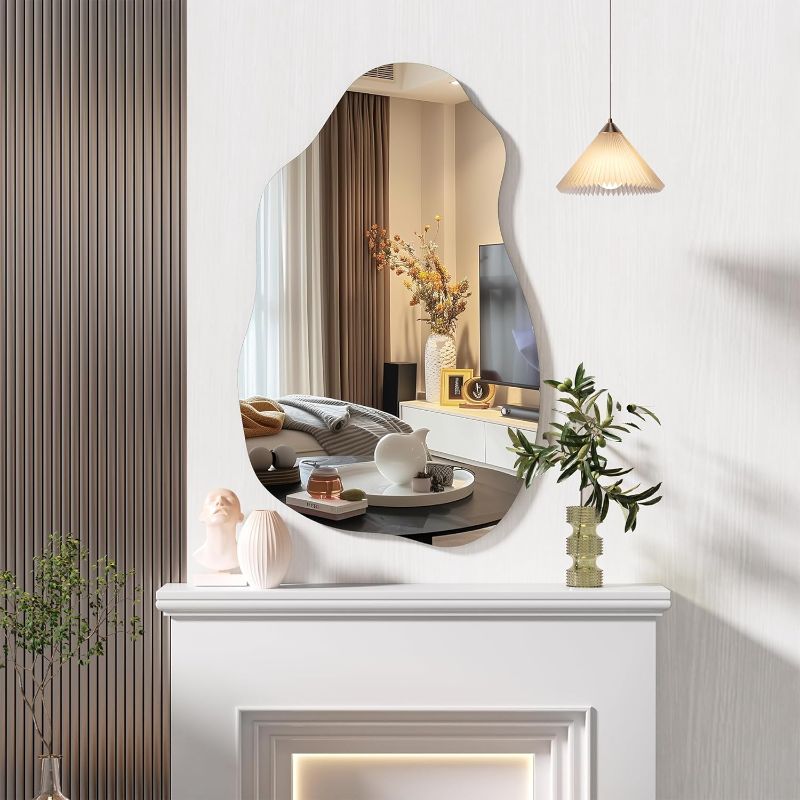 Photo 1 of Hasipu Irregular Wall Mirror Asymmetrical Mirror, 31” x 20” Decorative Unique Frameless Mirror for Bedroom Bathroom Living Room Entryway, Modern Wall Decor, Wall Mouted
