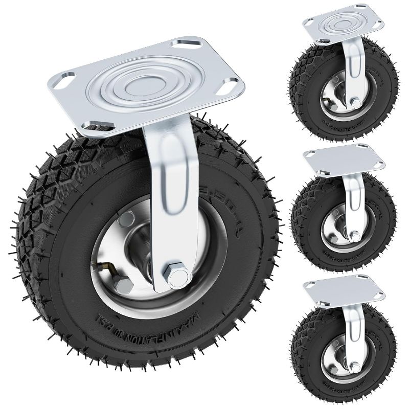 Photo 1 of 8 Inch Pneumatic Caster Wheels Set of 4 (2 Swivel/2 Rigid),Heavy Duty Casters,Tolerable 880 LBS,Rubber Knobby Tread for Workbench, Cart, Trolley,Wagon and Shelves
