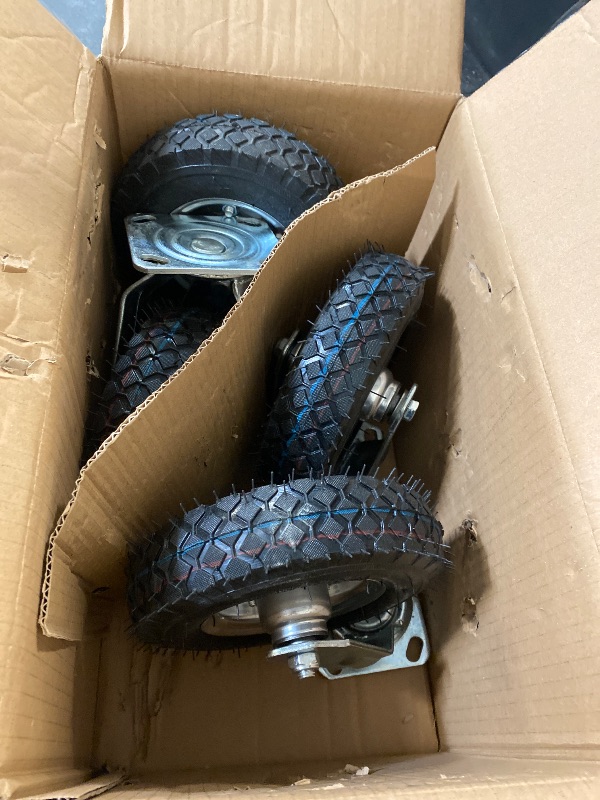 Photo 1 of 8 Inch Pneumatic Caster Wheels Set of 4 (2 Swivel/2 Rigid),Heavy Duty Casters,Tolerable 880 LBS,Rubber Knobby Tread for Workbench, Cart, Trolley,Wagon and Shelves
