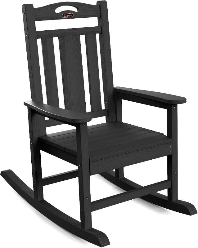 Photo 1 of Oversized Rocking Chair Outdoor, HDPE Poly Rocking Chair, All Weather Porch Rocker for Deck Patio Balcony, 380lbs, Black