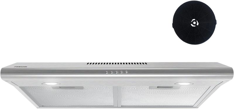 Photo 1 of FIREGAS Under Cabinet Range Hood 30 inch, Ducted/Ductless Convertible Kitchen Hood Over Stove Vent, LED Light, 3 Speed Exhaust Fan, Reusable Aluminum Filters, Push Button, with Charcoal Filter