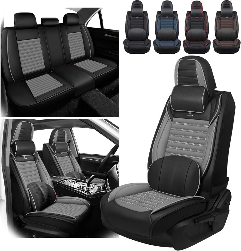 Photo 1 of Car Seat Cover for Jeep Cherokee 2014-2024 Full Coverage Nappa Leather Car Seat Protector, Fashion Anti-Slip Waterproof Breathable Easy to Install, Auto Interior Accessories(Full Set,Black&Gray)