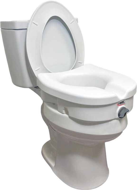 Photo 1 of Carex E-Z Lock Raised Toilet Seat, Elongated Toilet Seat Riser, Adds 5 Inches of Height, 300 lbs Capacity, Elevating and Raising Seat for Elderly and Handicap, Universal, Slip-Resistant, White