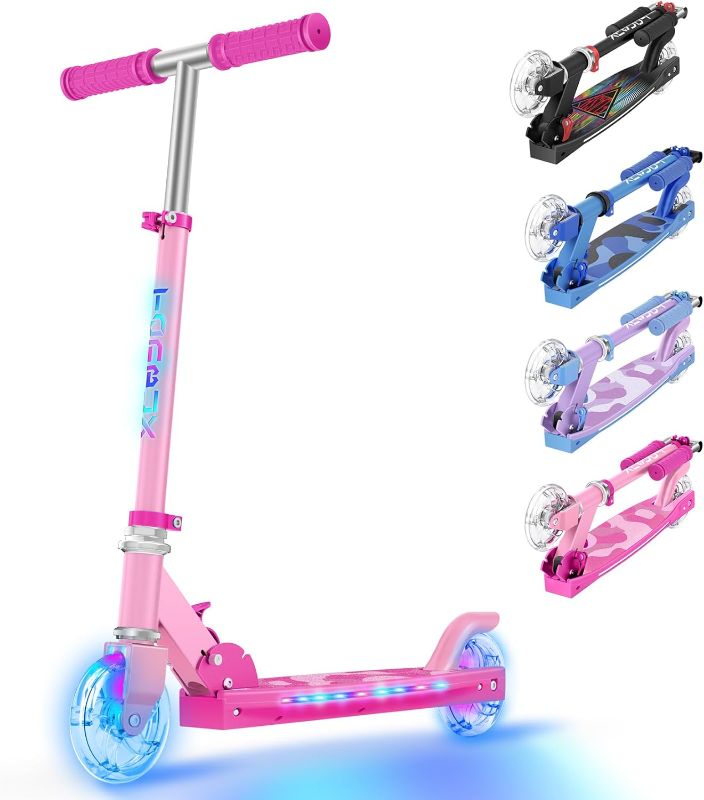Photo 1 of TONBUX Scooters for Kids 5-7, 2 Wheel Scooters with Cool Light Up Stem, Wheels, and Deck, 3 Level Adjustable Height Kick Scooter, Foldable and Lightweight Scooter for Kids 8-12