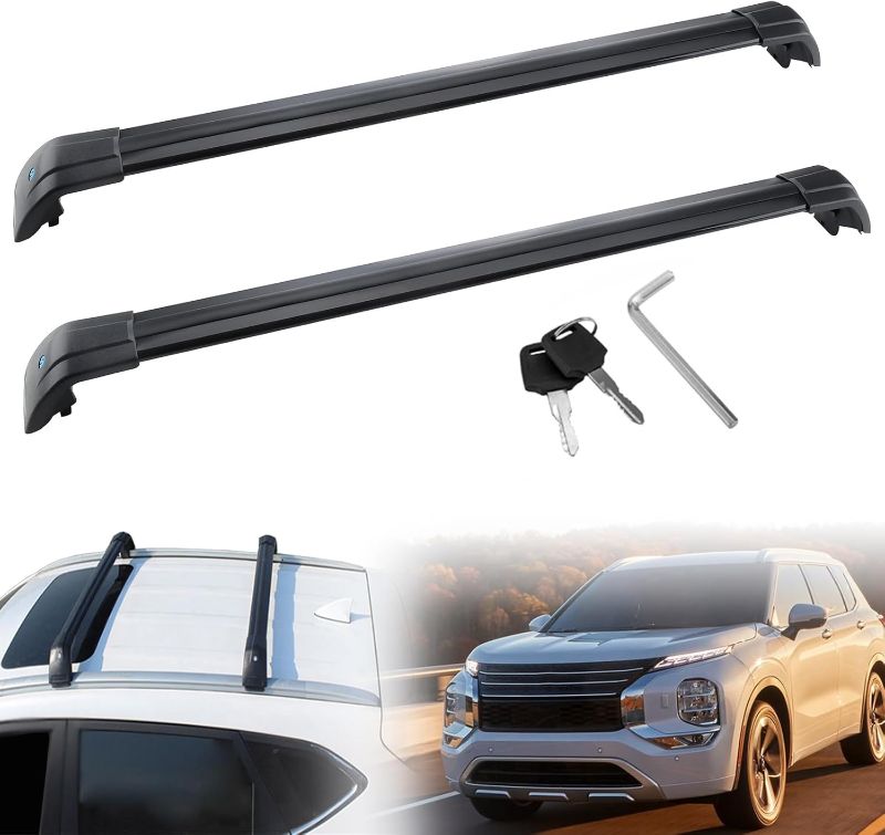 Photo 1 of MotorFansClub Roof Racks Cross Bars Fit for Mitsubishi Outlander 2022 2023 Baggage Luggage Racks Roof Rail Bars Lockable Black