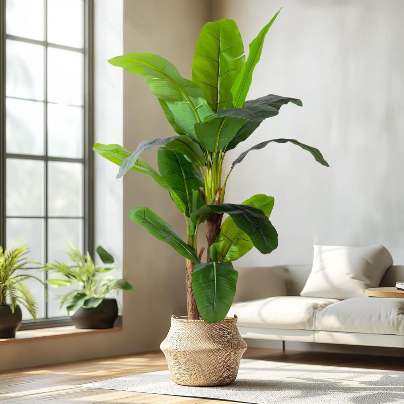 Photo 1 of 6FT Artificial Banana Tree Tall Fake Banana Leaf Plant Faux Banana Silk Tree Faux Banana Leaves for Home Swimming Pool Indoor Outdoor Patio Tropical Decor